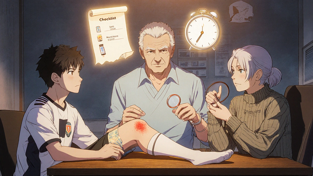Three characters—athlete, transplant patient, elderly woman—using mupirocin with a floating checklist, illustrating proper use.