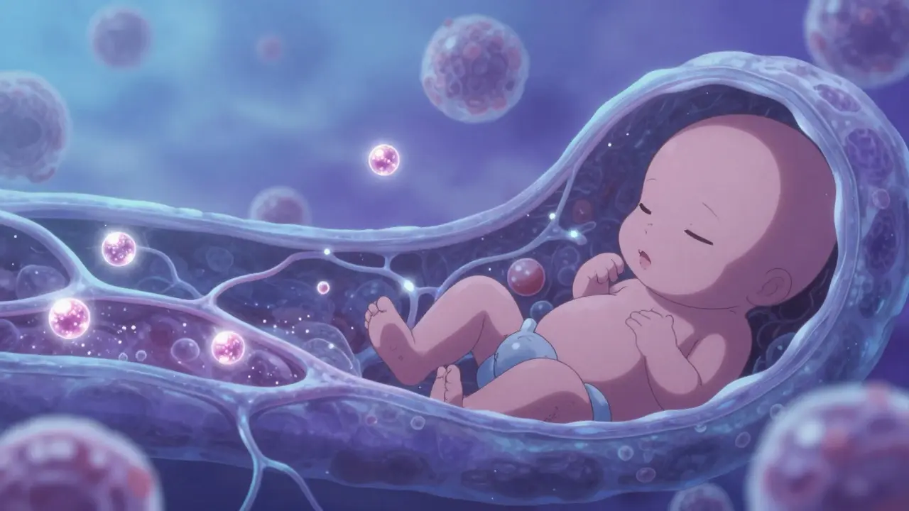 Microscopic view of medication crossing placenta