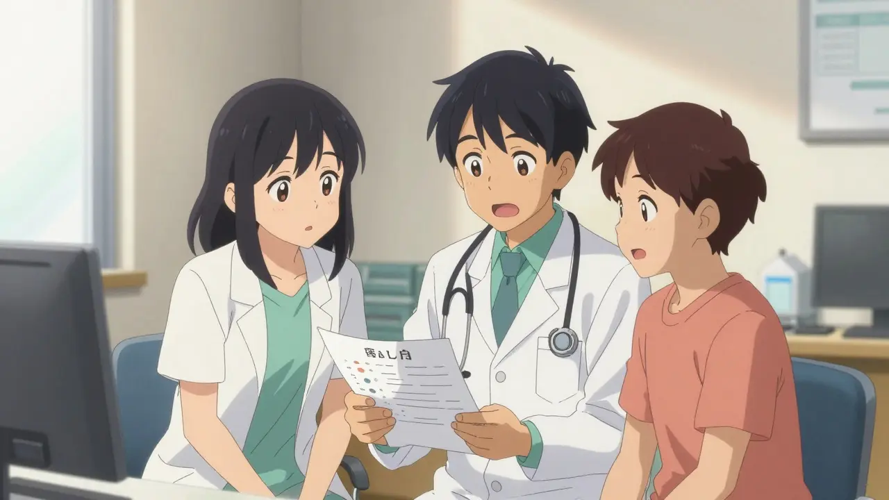 A doctor and patient collaborating on a medical plan in a bright, hopeful office.