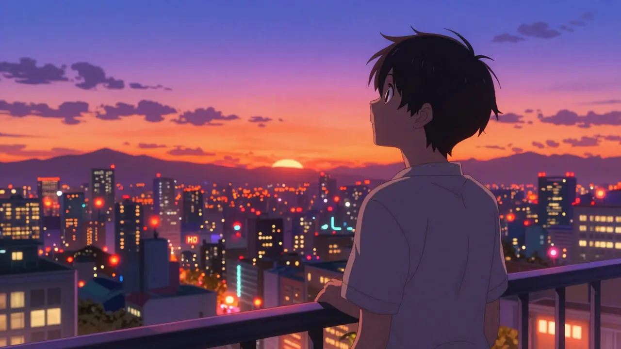 A person admiring a vivid, colorful city sunset with crystal clear vision.
