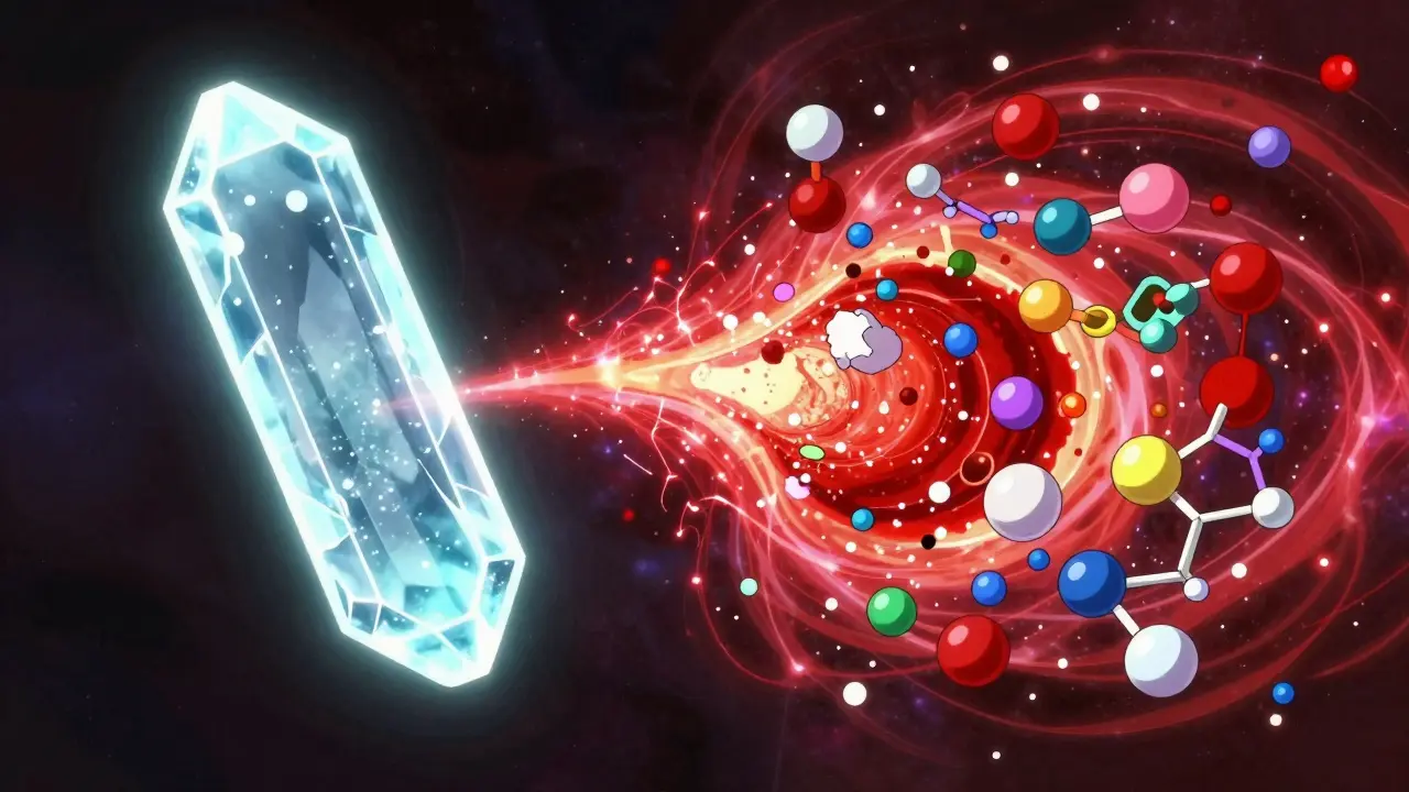 Conceptual visual of active drug ingredients and colorful chemical fillers