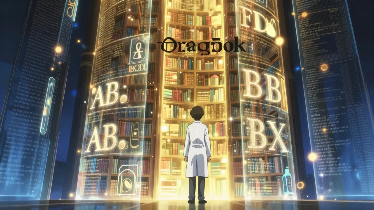 Abstract visualization of drug equivalence codes in anime style