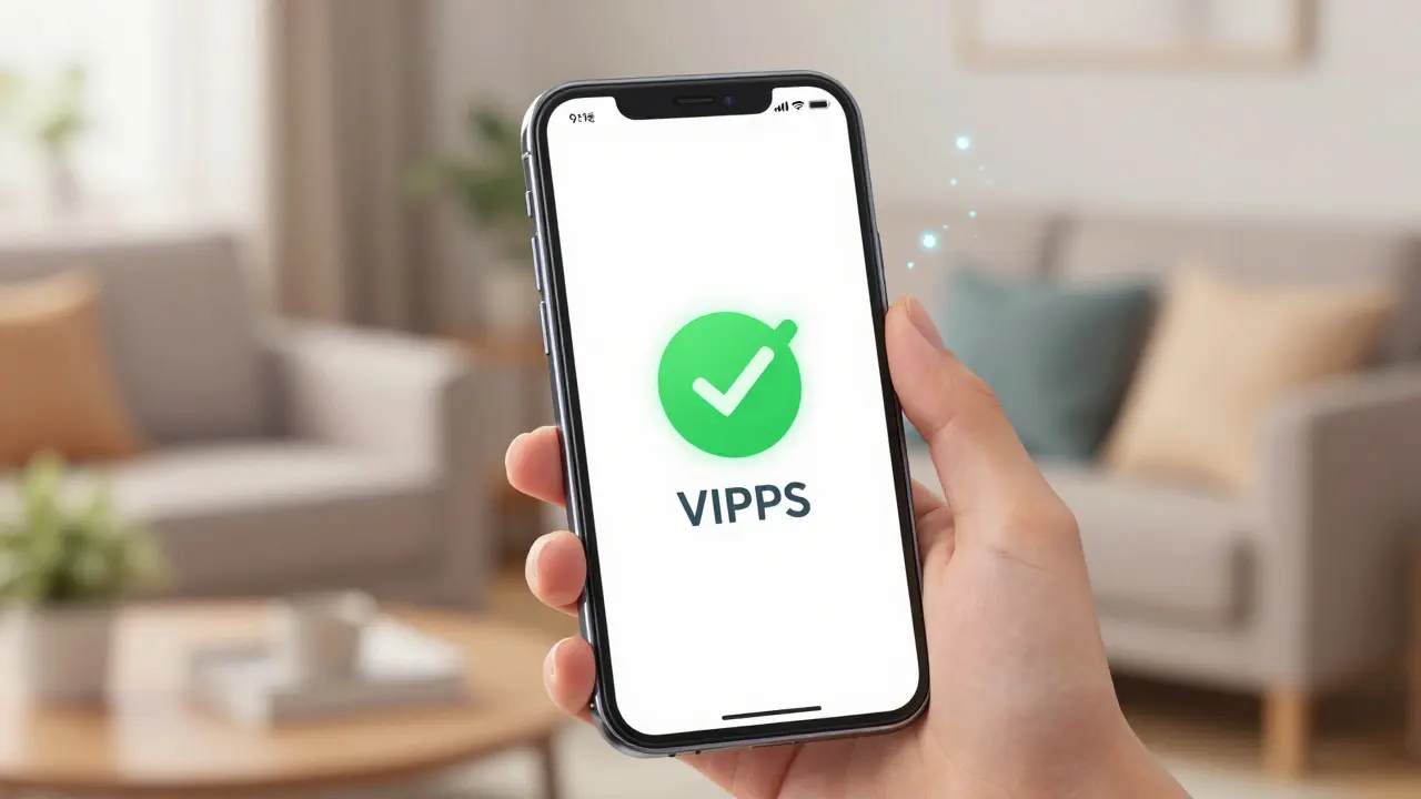 Hand holding smartphone with secure, verified purchase icon