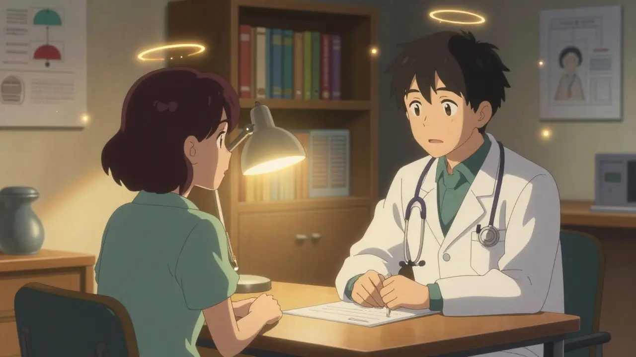 Warm anime scene of a doctor and patient collaborating, symbolizing supportive shared decision-making.