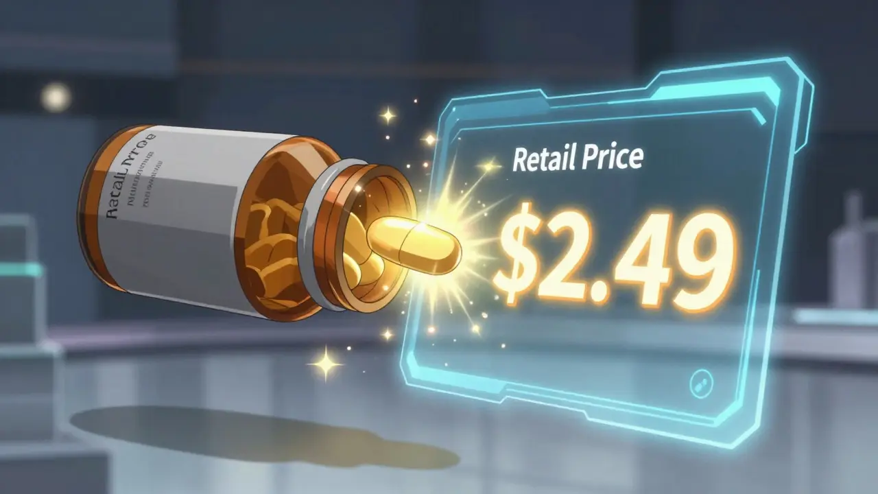 Magical anime scene showing expensive pills turning into cheap, glowing generic alternatives.