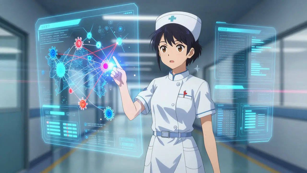 Nurse monitoring holographic disease tracking data system
