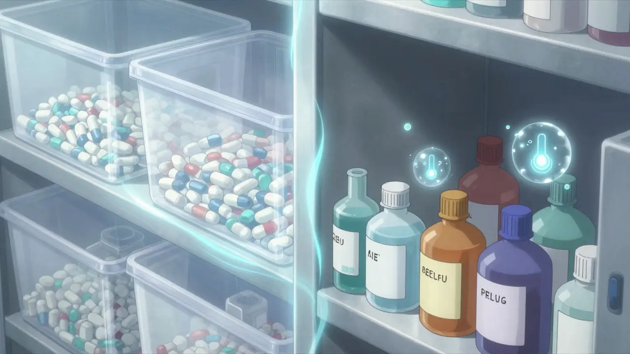 Anime illustration of organized, color-coded safe storage zones for home