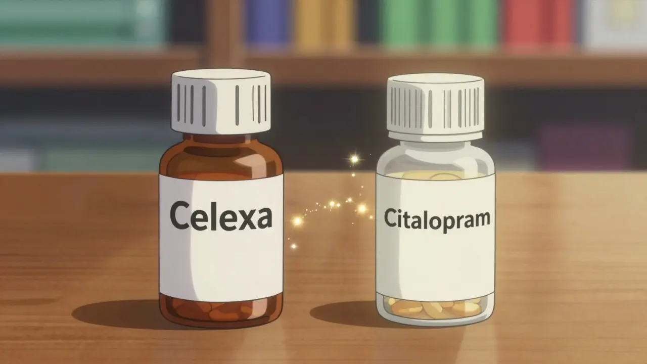Comparison of brand name vs generic antidepressant pills in anime art
