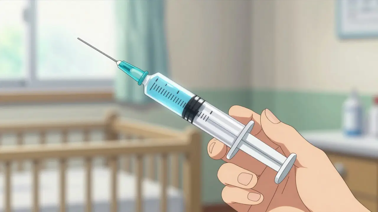 Oral syringe measured precisely at eye level for accurate infant dosage