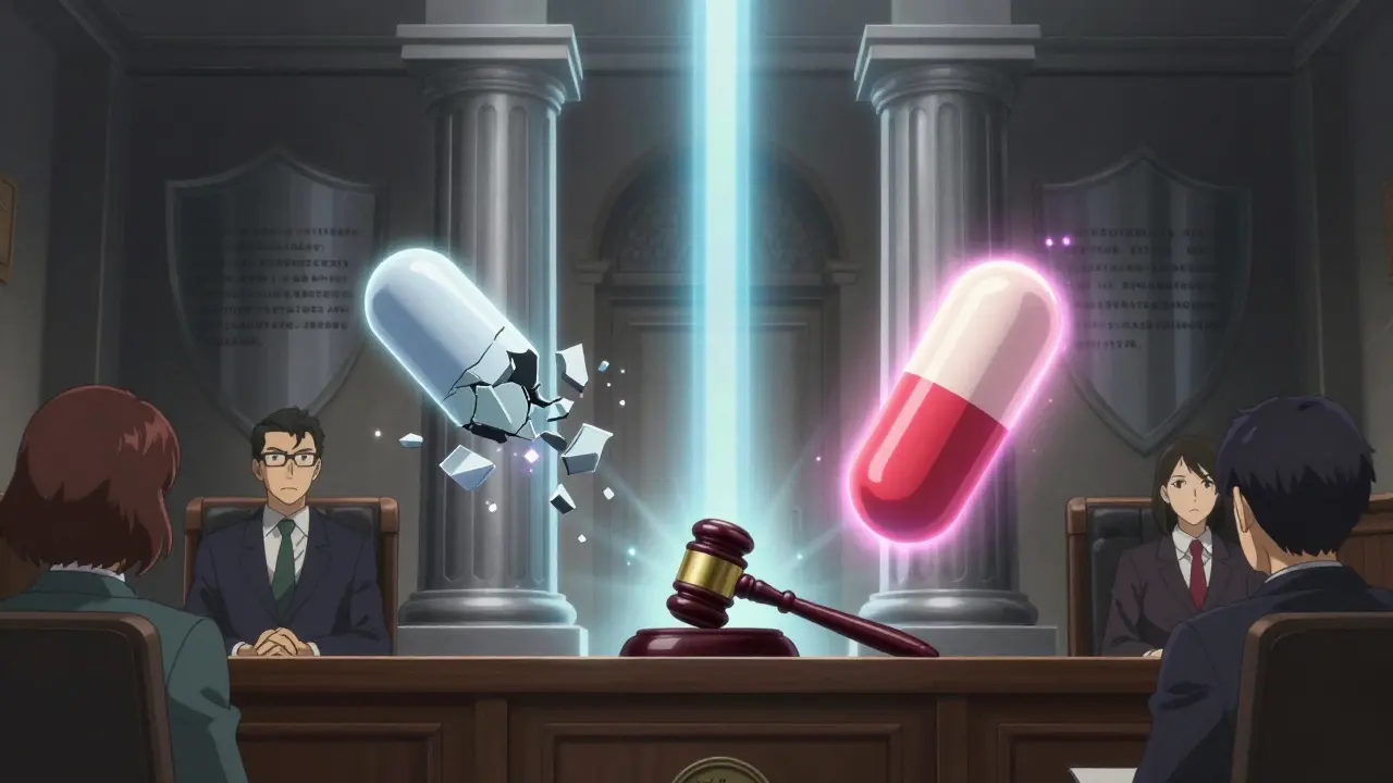 Ufotable style artwork depicting a courtroom scene symbolizing the Actavis antitrust ruling.
