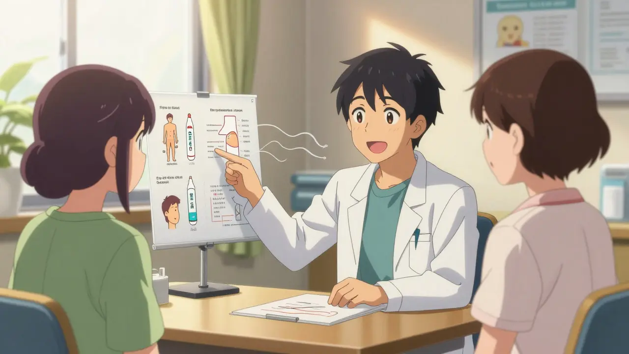 Doctor discussing safe pain alternatives in anime style